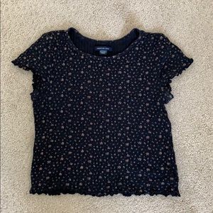 American Eagle Black Floral Crop Top